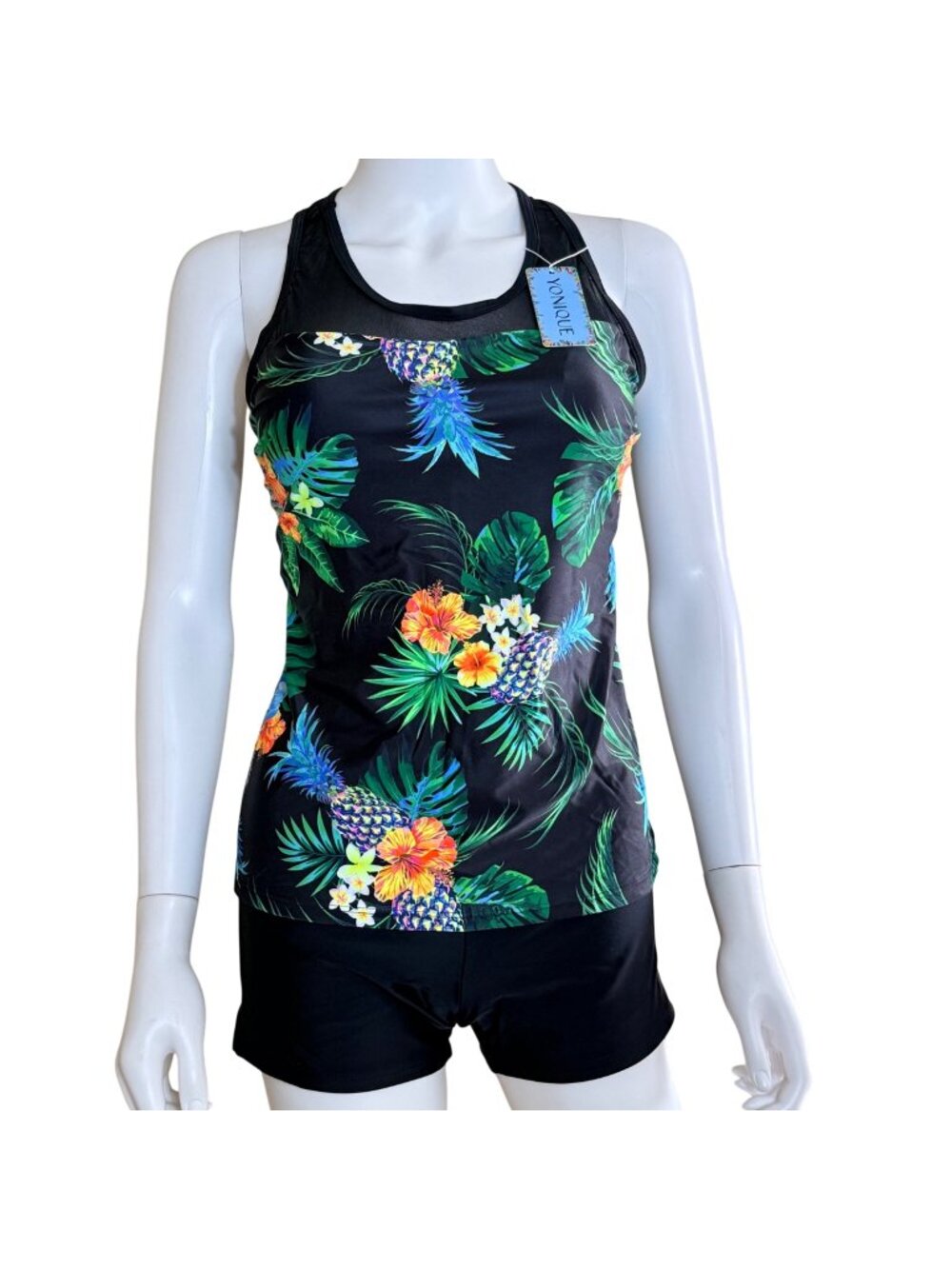 Yonique Pineapple Tankini Swimsuit Tropical Pineapple Print Black Multicolor S